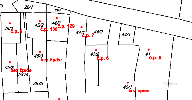 Plavsko 6 na parcele st. 43/2 v KÚ Plavsko, Katastrální mapa