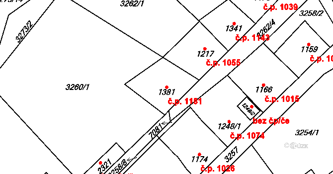 Kraslice 1181 na parcele st. 1381 v KÚ Kraslice, Katastrální mapa