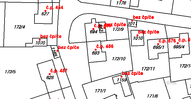 Košťany 456 na parcele st. 693 v KÚ Košťany, Katastrální mapa