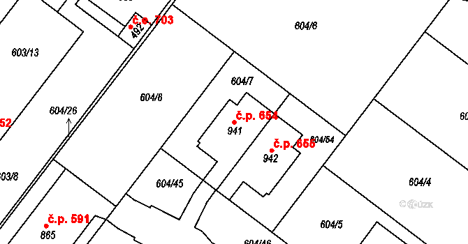 Držovice 654 na parcele st. 941 v KÚ Držovice na Moravě, Katastrální mapa