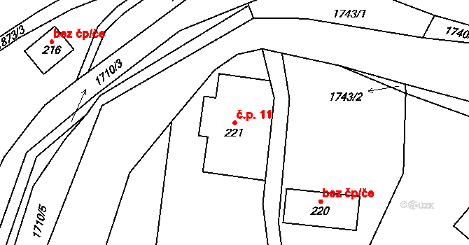 Bozkov 11 na parcele st. 221 v KÚ Bozkov, Katastrální mapa