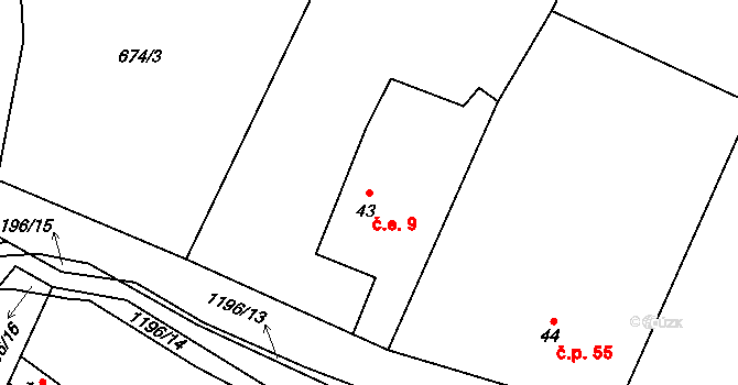 Křenov 9, Bernartice na parcele st. 43 v KÚ Křenov u Žacléře, Katastrální mapa