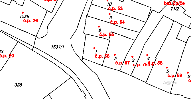 Tachov 56 na parcele st. 1 v KÚ Tachov, Katastrální mapa