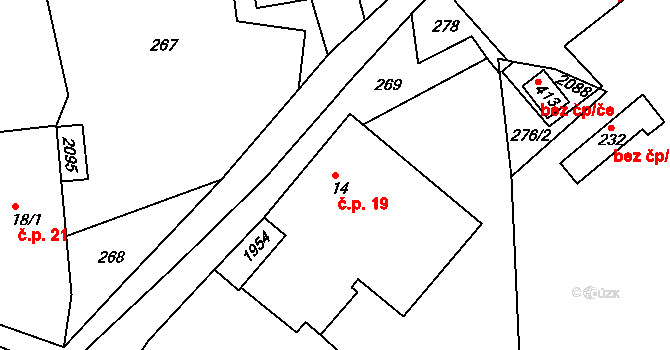 Kamenec u Poličky 19 na parcele st. 14 v KÚ Kamenec u Poličky, Katastrální mapa