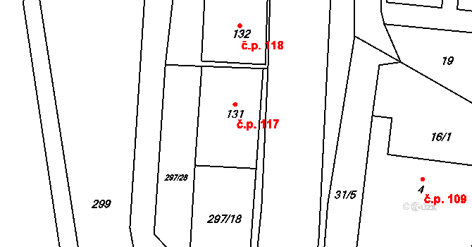 Lezník 117, Polička na parcele st. 131 v KÚ Lezník, Katastrální mapa