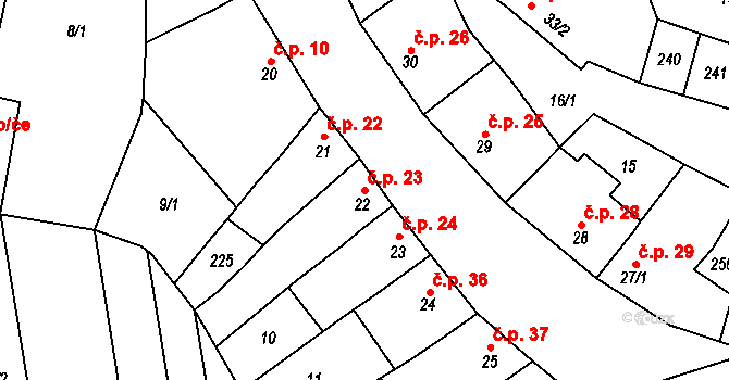 Tážaly 23, Kožušany-Tážaly na parcele st. 22 v KÚ Tážaly, Katastrální mapa