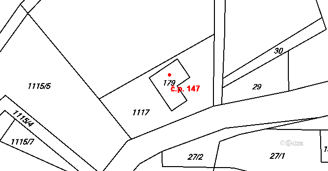 Krompach 147 na parcele st. 179 v KÚ Krompach, Katastrální mapa