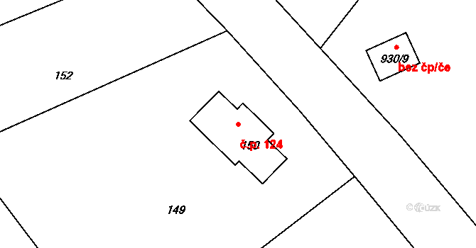 Volfartice 124 na parcele st. 150 v KÚ Volfartice, Katastrální mapa