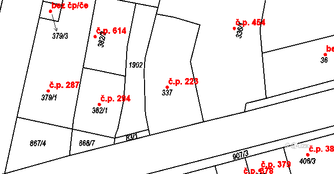 Libochovice 223 na parcele st. 337 v KÚ Libochovice, Katastrální mapa