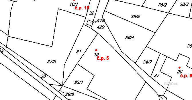 Těchobuzice 5, Ploskovice na parcele st. 19 v KÚ Těchobuzice, Katastrální mapa