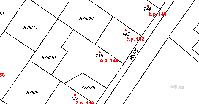 Vražkov 148 na parcele st. 146 v KÚ Vražkov, Katastrální mapa