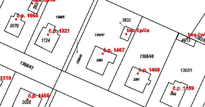 Rožnov pod Radhoštěm 1467 na parcele st. 2080 v KÚ Rožnov pod Radhoštěm, Katastrální mapa