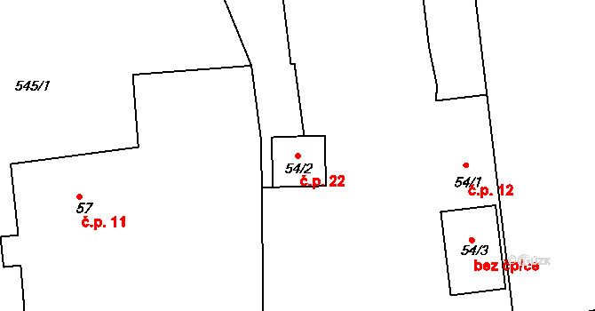 Vesec u Sobotky 22, Libošovice na parcele st. 54/2 v KÚ Vesec u Sobotky, Katastrální mapa