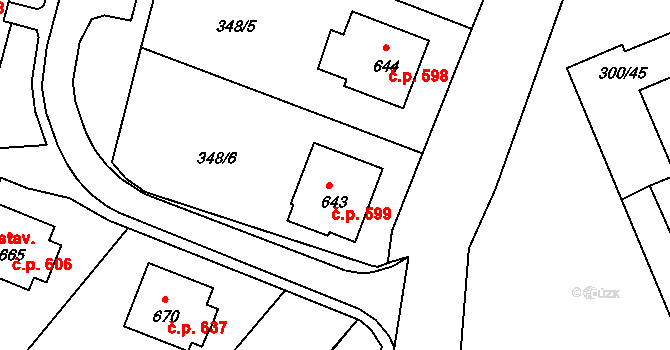 Hluboká nad Vltavou 599 na parcele st. 643 v KÚ Hluboká nad Vltavou, Katastrální mapa
