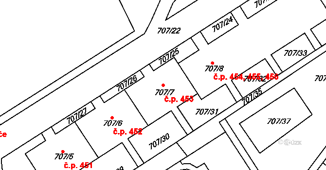 Neštěmice 453, Ústí nad Labem na parcele st. 707/7 v KÚ Neštěmice, Katastrální mapa