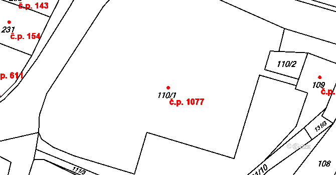 Dolní Lutyně 1077 na parcele st. 110/1 v KÚ Dolní Lutyně, Katastrální mapa