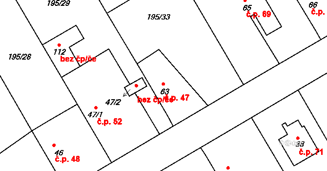 Černíky 47 na parcele st. 63 v KÚ Černíky, Katastrální mapa