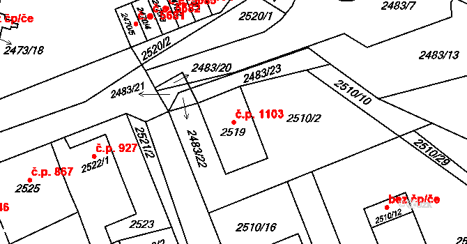 Kadaň 1103 na parcele st. 2519 v KÚ Kadaň, Katastrální mapa