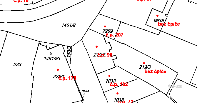 Jejkov 98, Třebíč na parcele st. 219/2 v KÚ Třebíč, Katastrální mapa