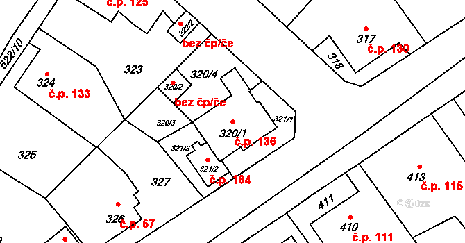 Vrbice 136, Bohumín na parcele st. 320/1 v KÚ Vrbice nad Odrou, Katastrální mapa