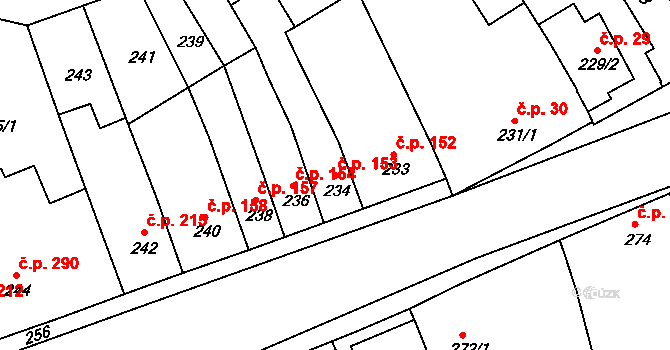 Chrlice 153, Brno na parcele st. 234 v KÚ Chrlice, Katastrální mapa