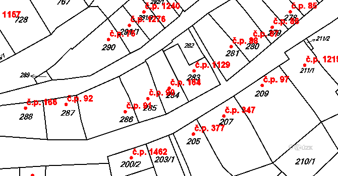 Bystrc 164, Brno na parcele st. 284 v KÚ Bystrc, Katastrální mapa