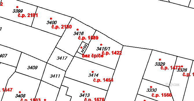 Teplice 1422 na parcele st. 3415/1 v KÚ Teplice, Katastrální mapa