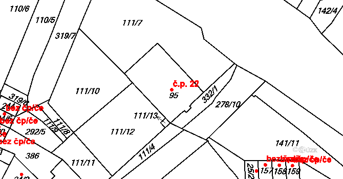 Ohníč 22 na parcele st. 95 v KÚ Ohníč, Katastrální mapa