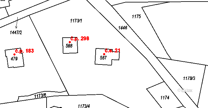Lubno 21, Frýdlant nad Ostravicí na parcele st. 587 v KÚ Lubno, Katastrální mapa
