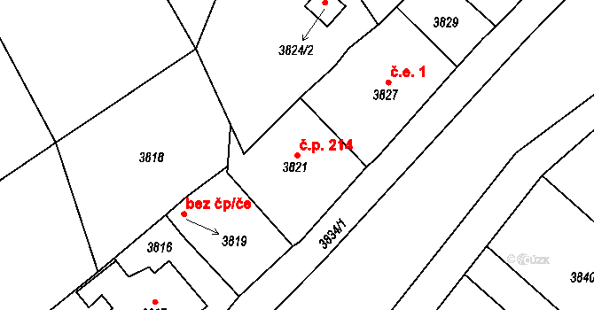 Jablunkov 214 na parcele st. 3821 v KÚ Jablunkov, Katastrální mapa
