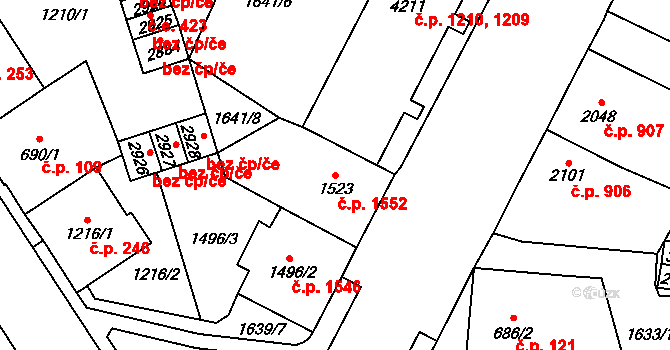 Cheb 1552 na parcele st. 1523 v KÚ Cheb, Katastrální mapa