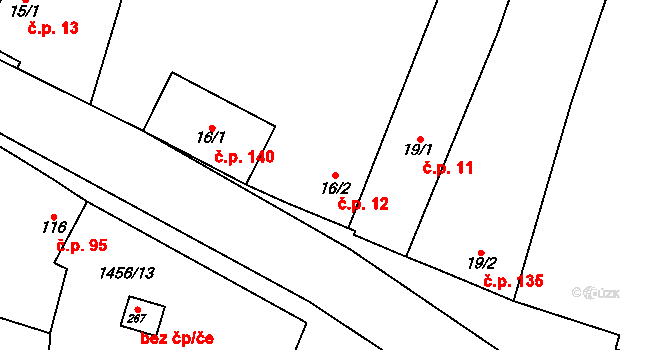 Mělnické Vtelno 12 na parcele st. 16/2 v KÚ Mělnické Vtelno, Katastrální mapa