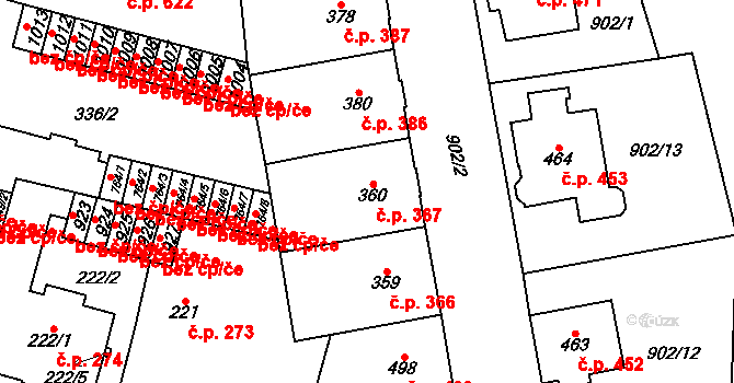 Mariánské Lázně 367 na parcele st. 360 v KÚ Mariánské Lázně, Katastrální mapa