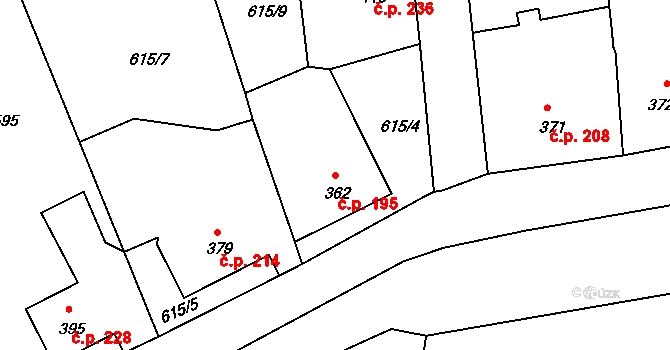 Jílové 195 na parcele st. 362 v KÚ Jílové u Děčína, Katastrální mapa