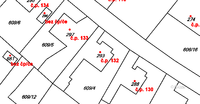 Čachovice 132 na parcele st. 293 v KÚ Čachovice, Katastrální mapa