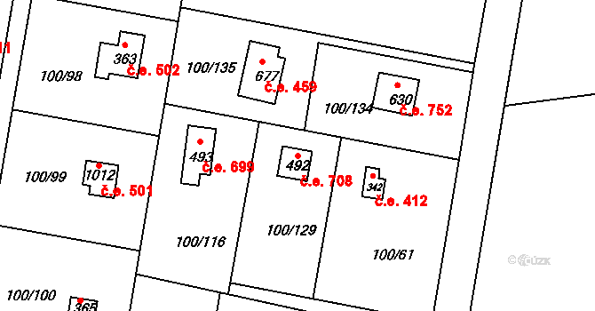 Brnky 708, Zdiby na parcele st. 492 v KÚ Brnky, Katastrální mapa