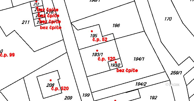 Jablůnka 120 na parcele st. 193/1 v KÚ Jablůnka, Katastrální mapa