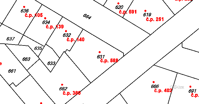 Žižkov 588, Praha na parcele st. 631 v KÚ Žižkov, Katastrální mapa