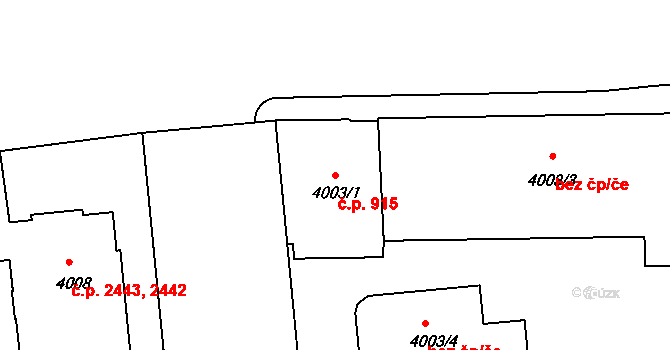 Žižkov 915, Praha na parcele st. 4003/1 v KÚ Žižkov, Katastrální mapa