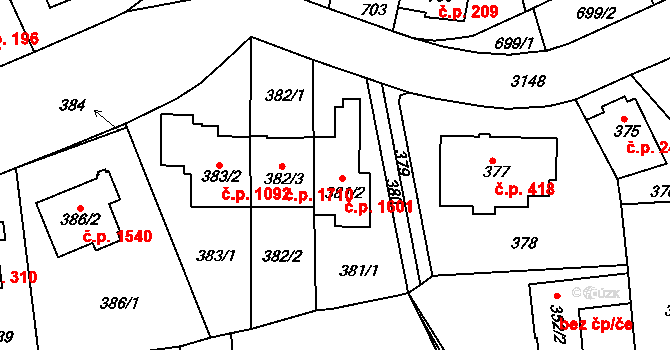 Krč 1601, Praha na parcele st. 381/2 v KÚ Krč, Katastrální mapa