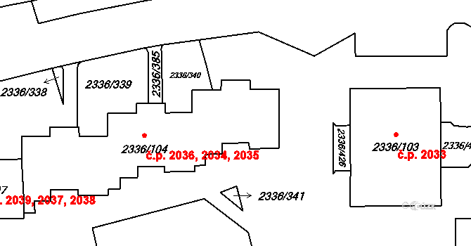 Chodov 2034,2035,2036, Praha na parcele st. 2336/104 v KÚ Chodov, Katastrální mapa