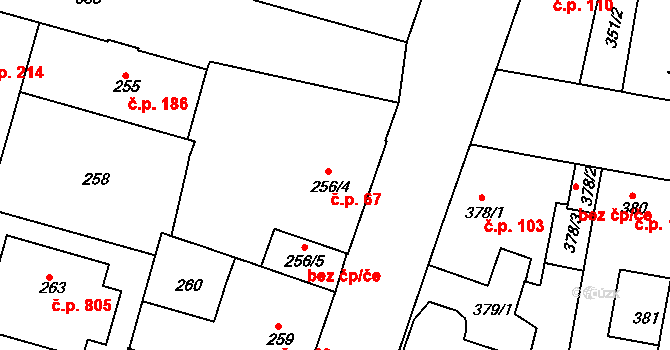 Bohnice 67, Praha na parcele st. 256/4 v KÚ Bohnice, Katastrální mapa