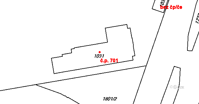 Kobylisy 701, Praha na parcele st. 1031 v KÚ Kobylisy, Katastrální mapa