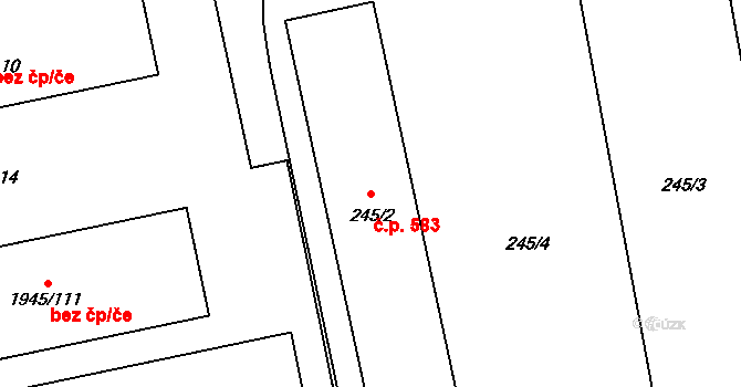 Kbely 583, Praha na parcele st. 245/2 v KÚ Kbely, Katastrální mapa