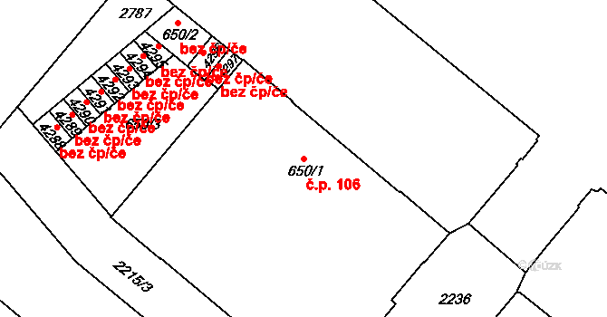 Střední Předměstí 106, Trutnov na parcele st. 650/1 v KÚ Trutnov, Katastrální mapa