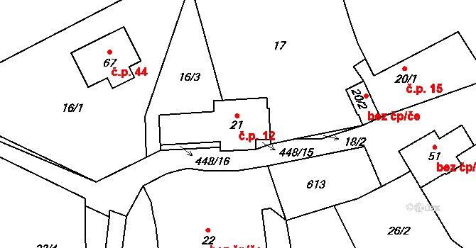 Suchdol 12, Prosenická Lhota na parcele st. 21 v KÚ Suchdol u Prosenické Lhoty, Katastrální mapa
