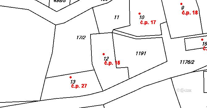 Skály 15 na parcele st. 12 v KÚ Skály u Kváskovic, Katastrální mapa