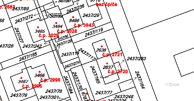 Hodonín 2721 na parcele st. 2638 v KÚ Hodonín, Katastrální mapa