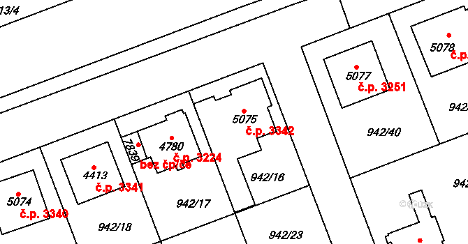 Hodonín 3342 na parcele st. 5075 v KÚ Hodonín, Katastrální mapa
