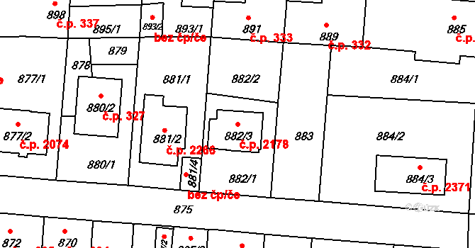 České Budějovice 3 2178, České Budějovice na parcele st. 882/3 v KÚ České Budějovice 3, Katastrální mapa